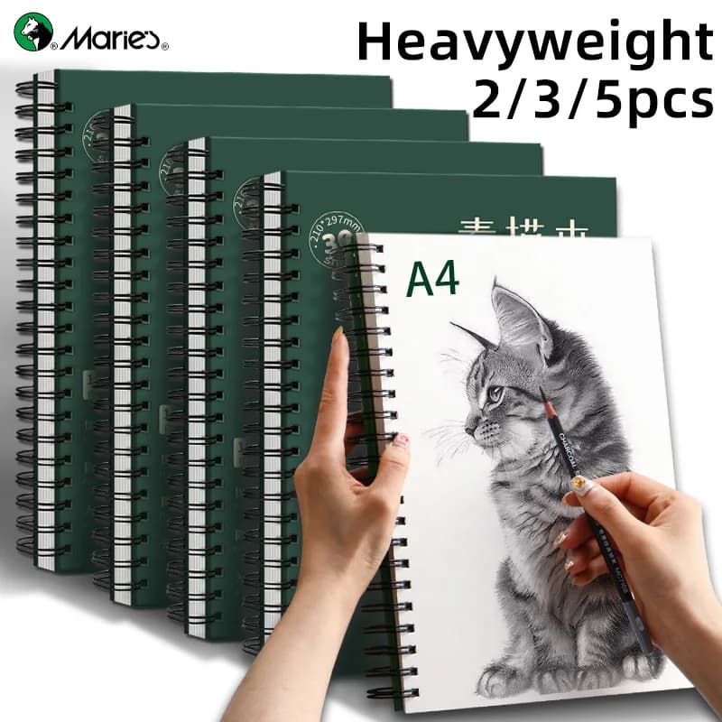 Marie's A4 Sketch Book 60/90/150 Sheets 160gsm,Hardcover Spiral Bound Sketch Pad for Drawing & Sketching,Gift for Kids & Adults