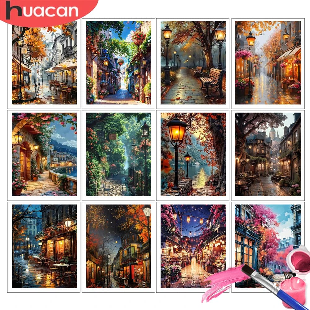 HUACAN Abstract Painting By Numbers Street City Landscape House Oil Paint Drawing On Canvas Diy Valentines Gift Unique Gift