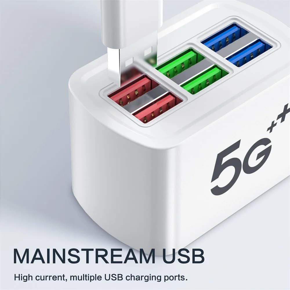 Quick USB Charger 6 in 1 Table Charging Station Quick Charging 1 m cable USB HUB adapter socket for iPhone 17 16 Home