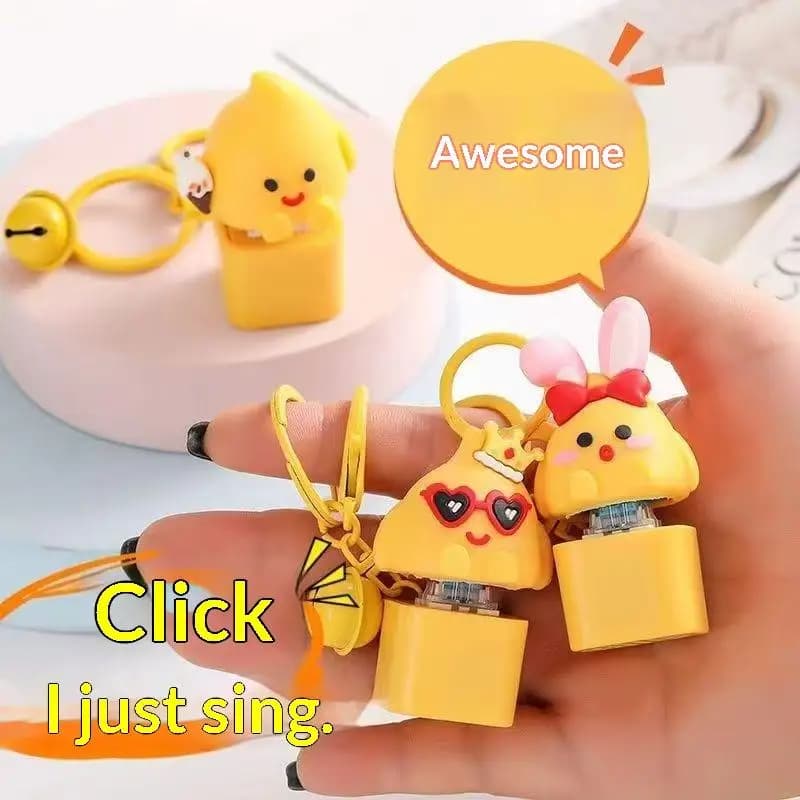 ♪ JT] 1 Piece Yellow Pulin Shape Keyring in Wood, Luminous Keyring for Mechanical Electronic Keyboard, Ace Tester
