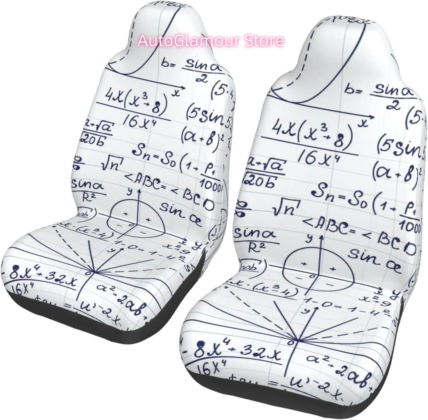 School Genius Smart Student Math Geometry Universal Car Seat Covers 2-Piece Set - Stretch-to-Fit Front Seat Protectors for Cars,