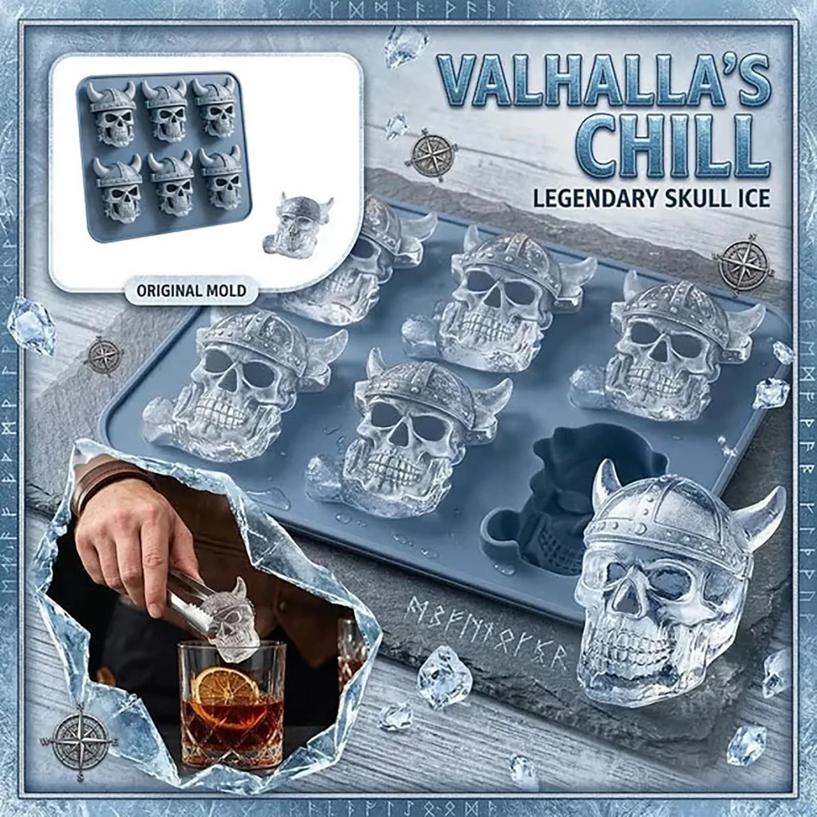 3D Viking Skull Ice Cube Mold for Cocktail Party Silicone Original Kitchen Tool Home Bar Cool Legendary Cooling Drink Accessory