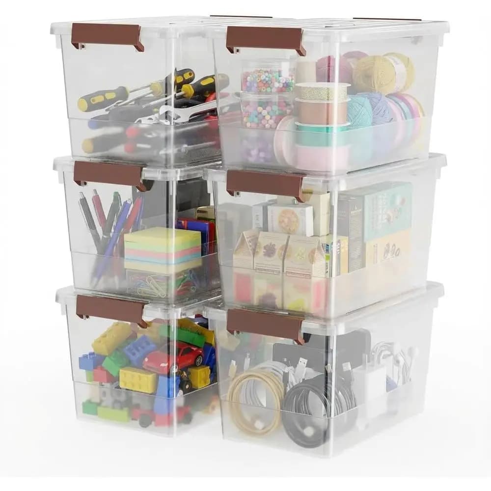Set di 6 Contenitori Trasparenti da Quarto di Gallone con Coperchi, Scatole Organizzative in Plastica Impilabili con Chiusure Sicure e Maniglie