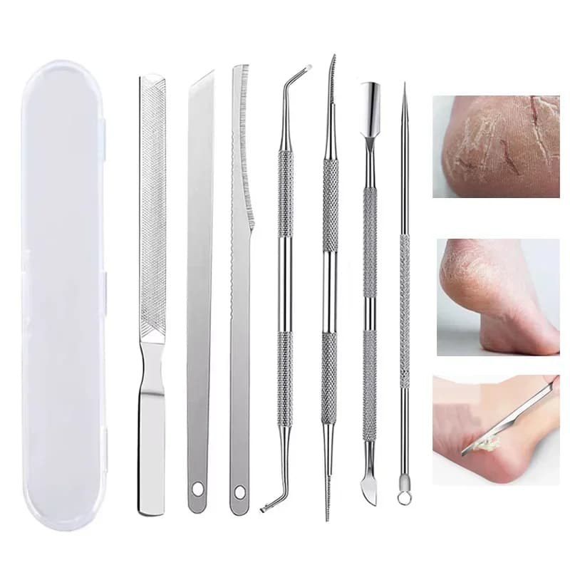 2/3/6/7pcs Coltello per piedi in acciaio inossidabile Rimozione della pelle morta Rasoio per unghie dei piedi Raspa per calli per pedicure Set di strumenti per la cura del piede duro e spesso