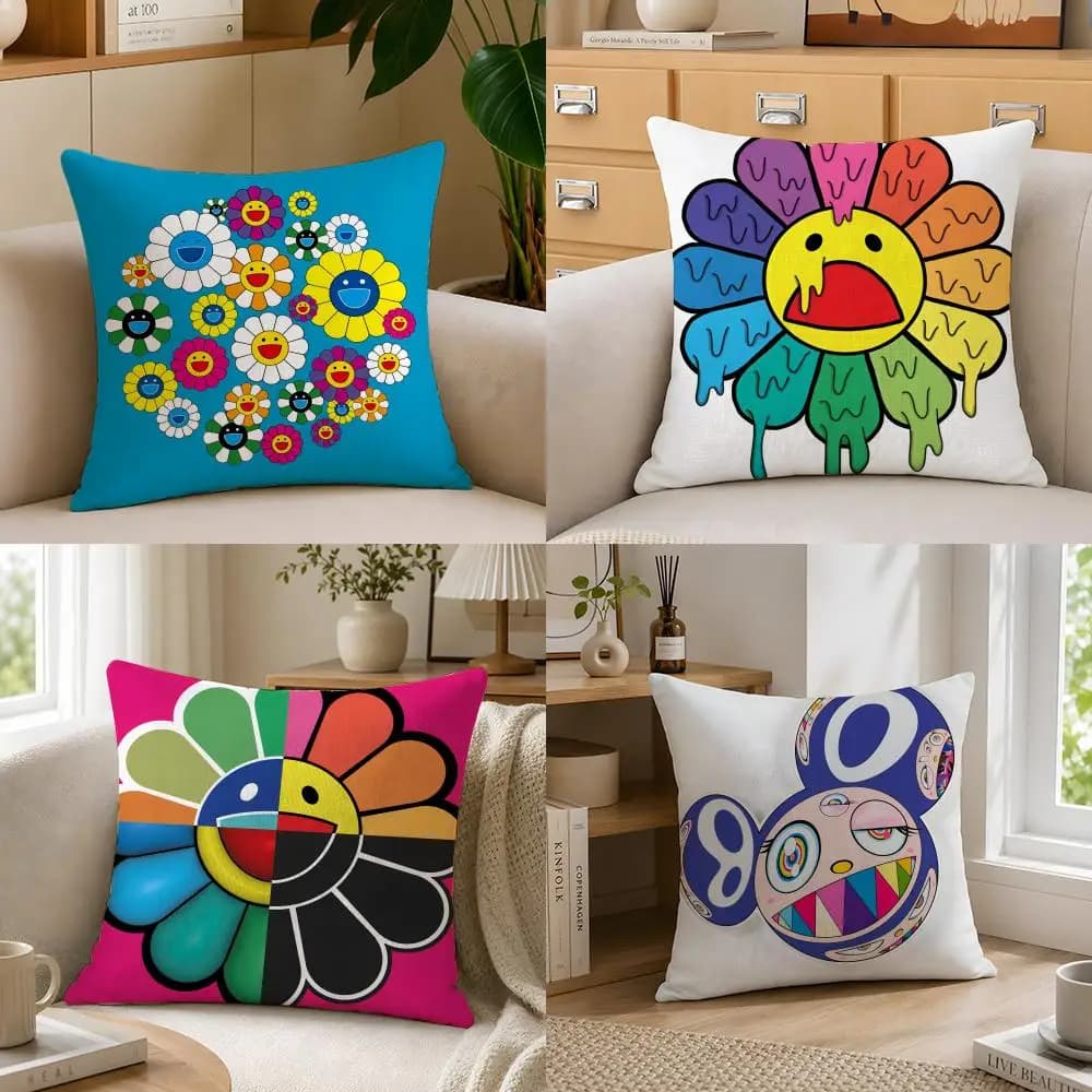 Artist M-Murakami T-Takashi Cushion Cover PillowcaseThrow Pillowcase Outdoor Sofa Home Bed Decoration Cushion Cover