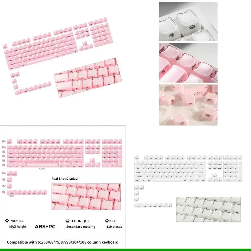 U55C Kitten Head Design 119 Keys MAO Profile Keycap Set Side Printed Backlight Keycaps For Mechanical Gaming Keyboard
