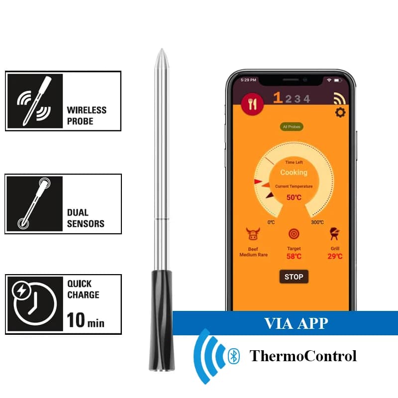 Termometro per alimenti per carne senza fili per forno Griglia BBQ Bistecca Tacchino Fumatore Cucina Smart Digital Bluetooth Barbecue Regali MeatChamp