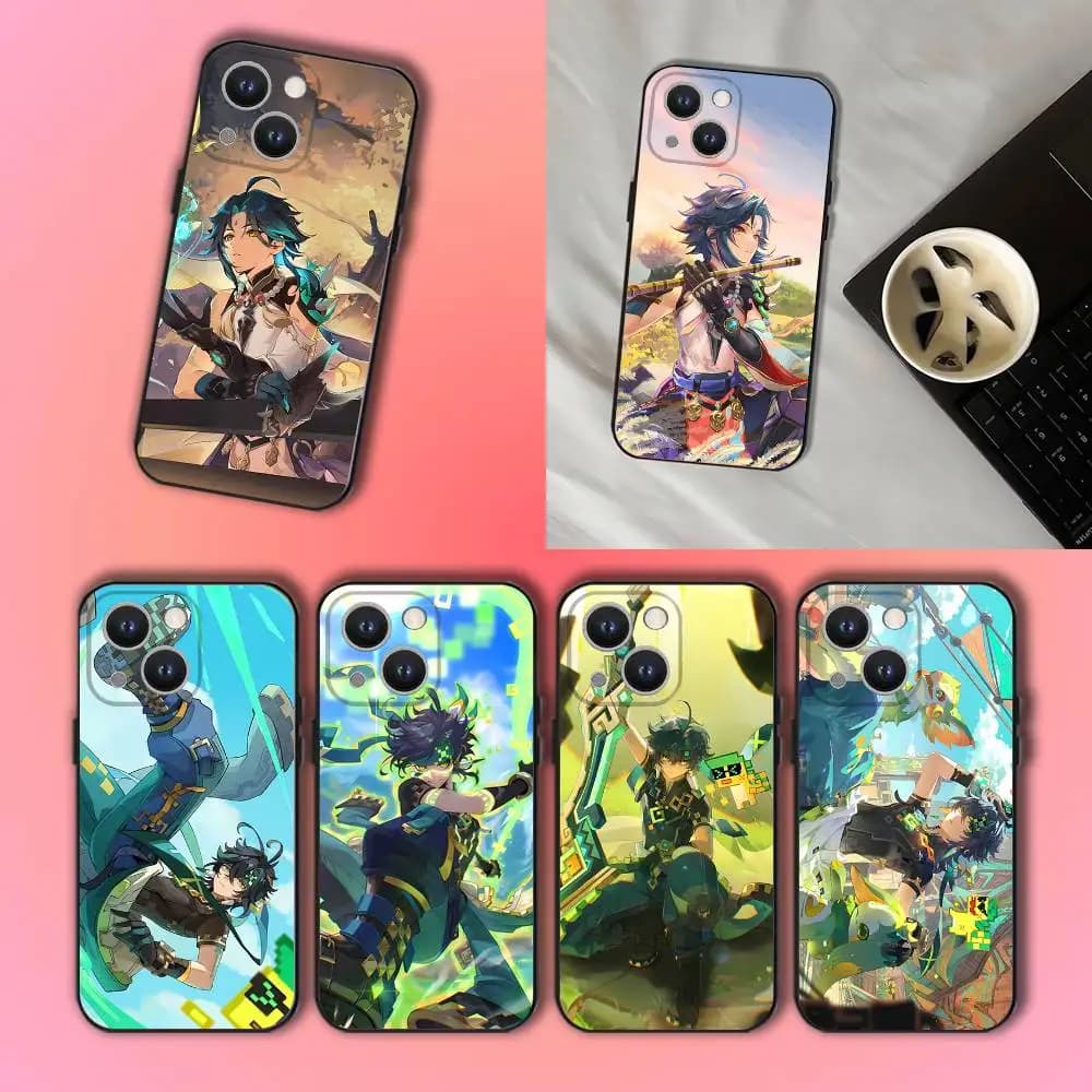 G-Genshin Impact Kinich Mualani Phone Case For iPhone 17,16,15,14,13,12,11,Pro,Max,Plus Black Shockproof Soft Cover