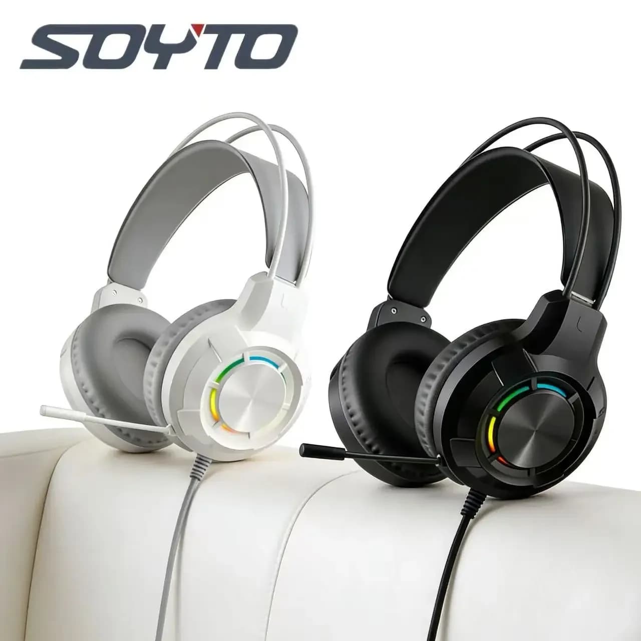 SOYTO Cuffie Gaming Professionali Over-Ear con Illuminazione RGB per Esports, Compatibili con PUBG, Plug-and-Play, Opzioni Bianco e Nero