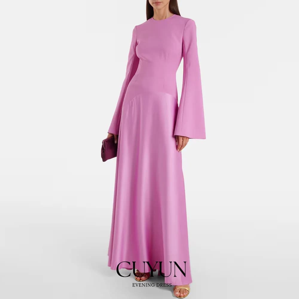 CUYUN O-Collo maniche lunghe Abiti da sera modesti Una linea da donna Abito lungo da ballo Abito da cerimonia nuziale saudita personalizzato per gli ospiti