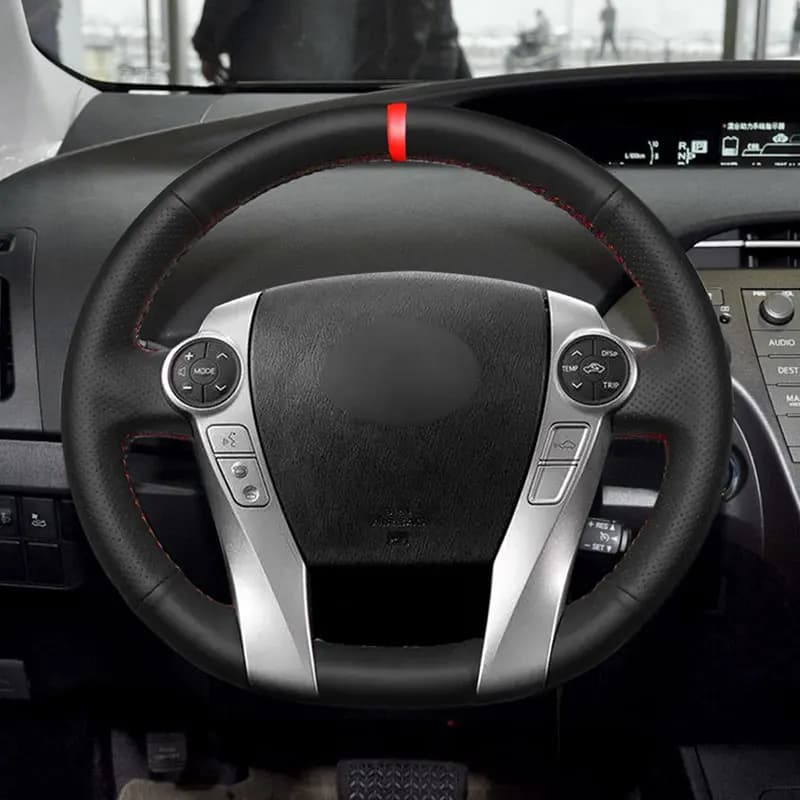 Per Toyota Prius 30 XW30 2009 2010 2011 - 2015 Prius C US 2012-2017 coprivolante per auto Trim in pelle nera con striscia rossa