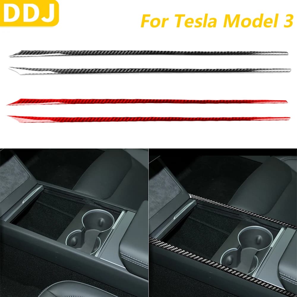 Per Tesla Modello 3 Highland 2023-2025 Scatola di immagazzinaggio centrale in fibra di carbonio Both Side Pannello Strisce decorative Accessori auto Adesivo