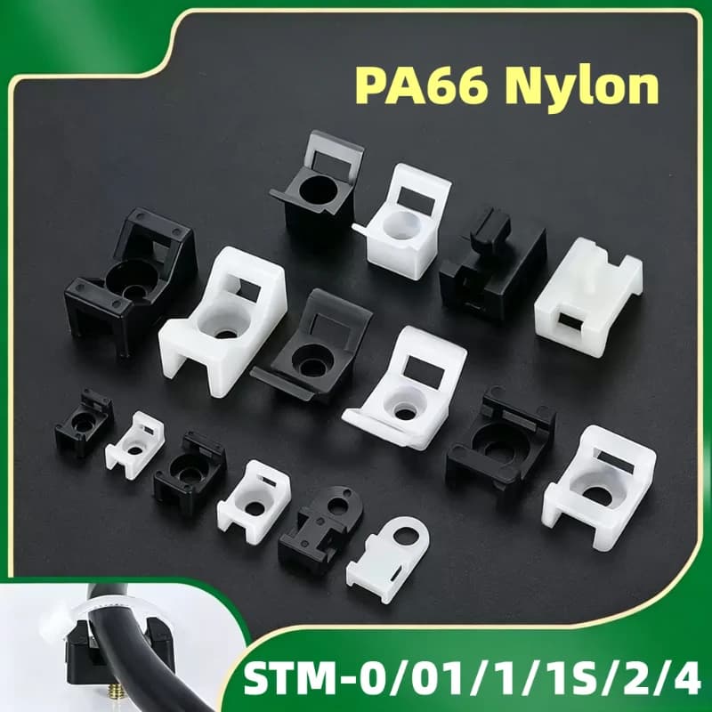 PA66 Nylon STM Series Cable Tie Saddle Type Plastic Mount Base Wire Holder Fixing Seat Charging Data Line Winder