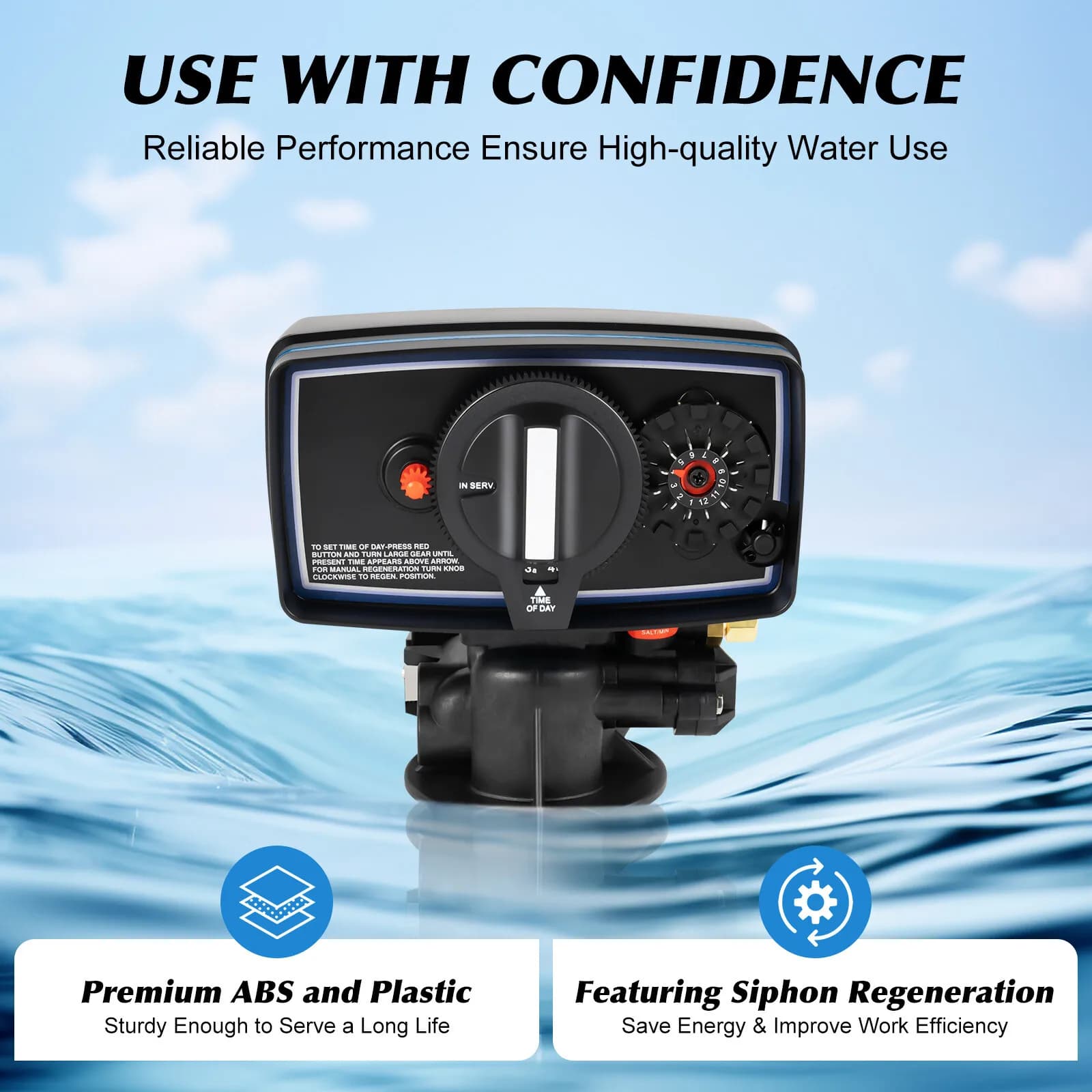 Valvola Timer Automatica per Controllo Flusso 3W 32-104 ℉ Resina per Addolcitore Acqua con Rigenerazione in 12 Giorni
