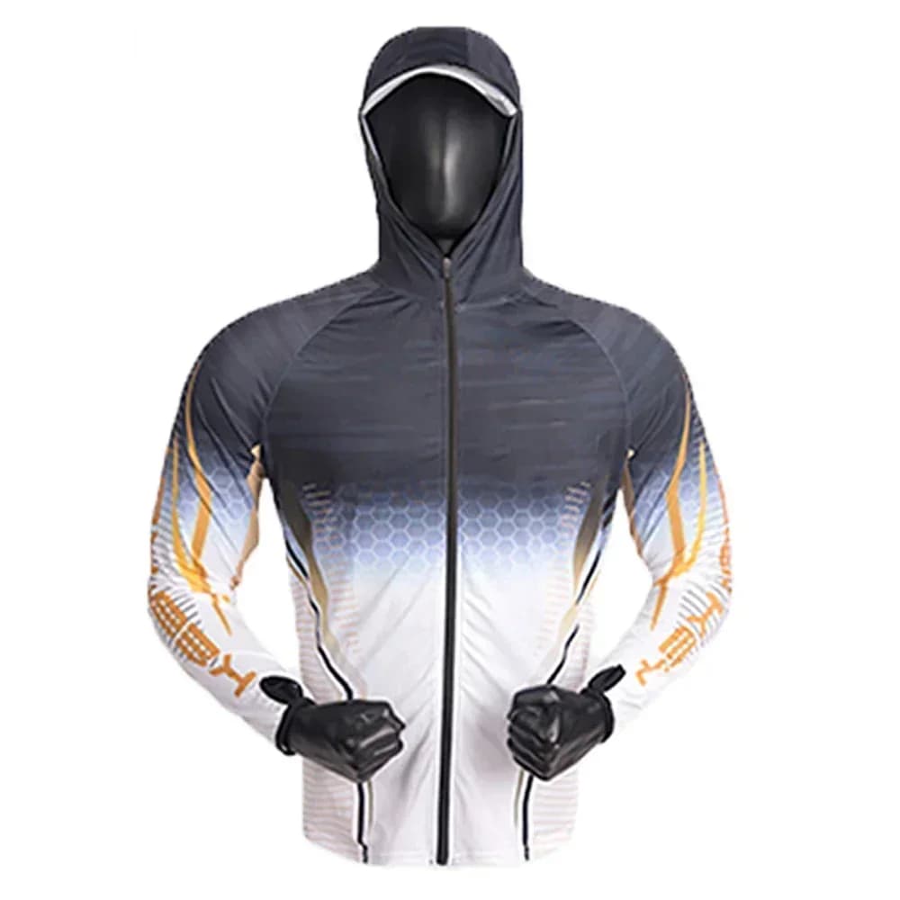 Camicie da pesca Maglia da pesca all'aperto ad asciugatura rapida Uomo Abbigliamento UV Giacca da pesca estiva da escursionismo con cerniera intera anti-UV con cappuccio