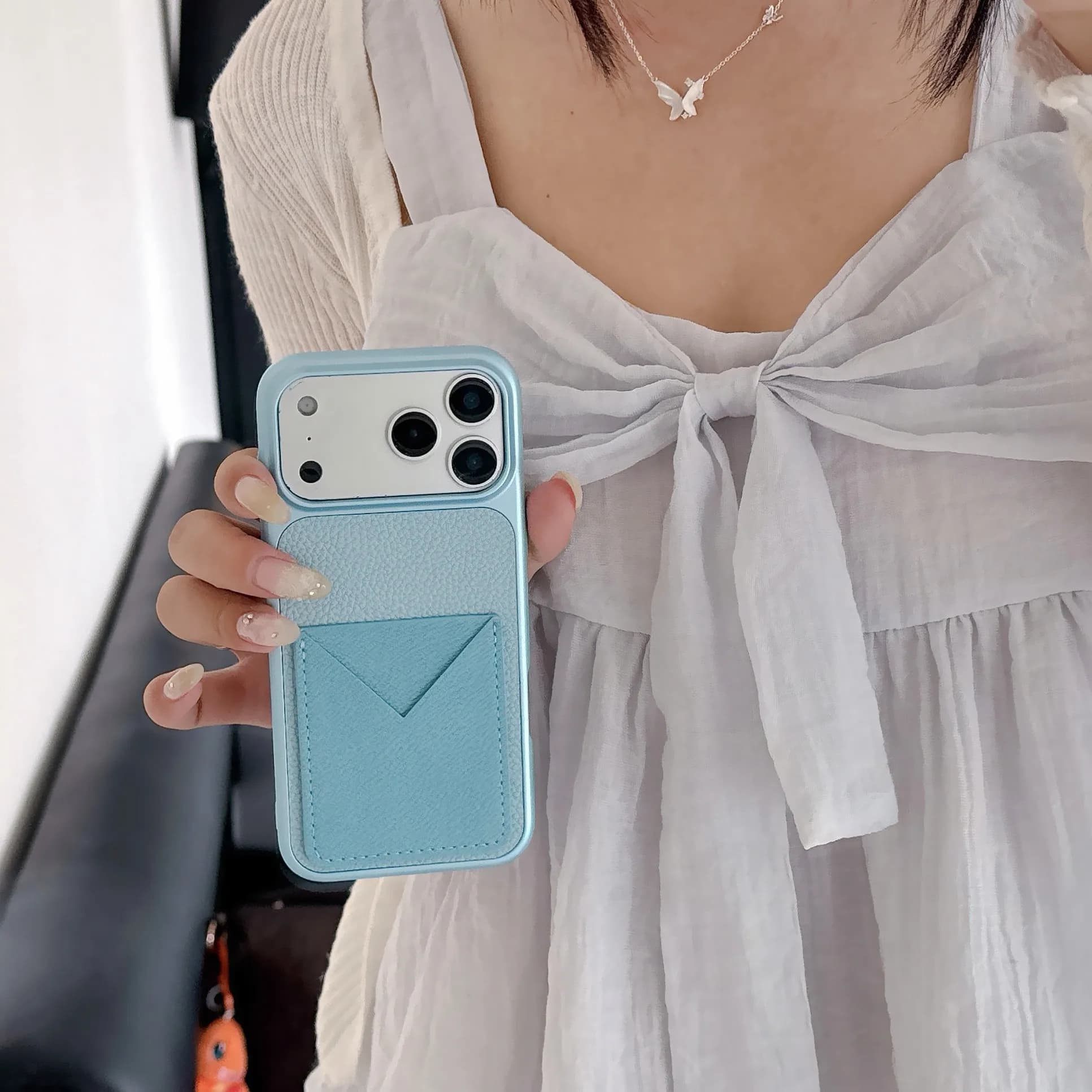 Luxury Litchi Leather V-Shaped Envelope Pocket Wallet Phone Case For iPhone 17 16 15 14 13 12 Pro Max Camera Protection Cover