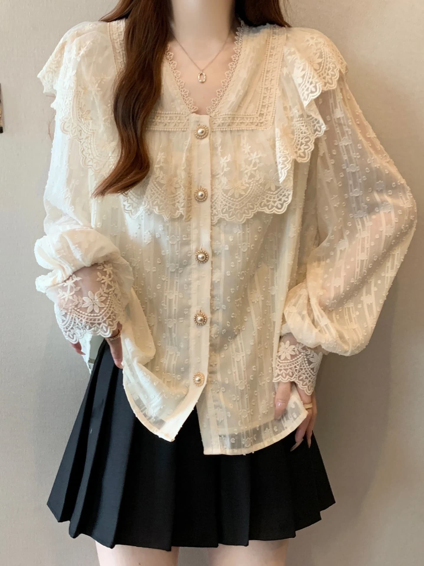 Elegante Camicia in Pizzo da Donna, Inizio Autunno, Taglie Forti, che Nasconde la Pancia, Bellissima Maglia Base Traspirante a Maniche Lunghe con Scollo a V