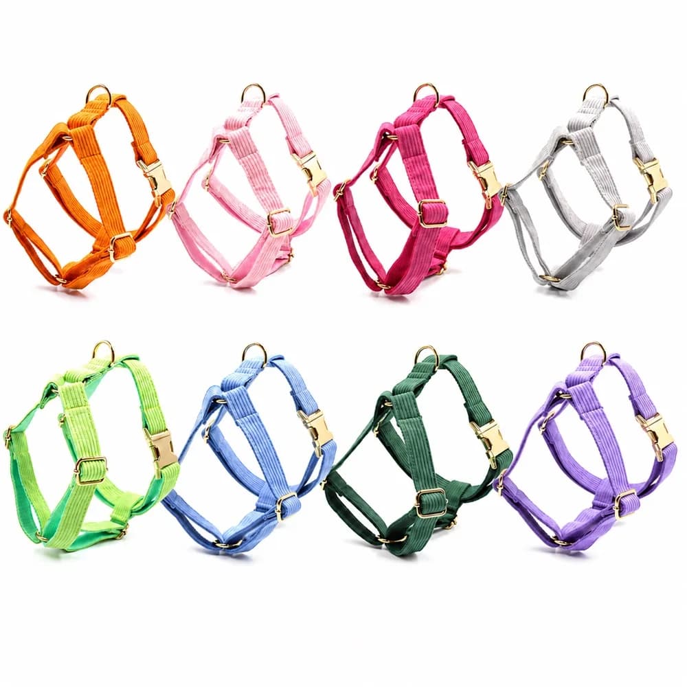 Soft Corduroy Dog Harness No Pull Vest Adjustable Pet Chest Strap with Gold Buckle Puppy Walking Harness for Small Medium Dogs