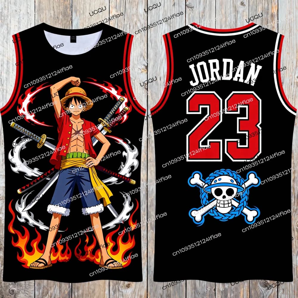 2026 Nuovo arrivo One Piece Rufy Edizione speciale Jordan # 23 Maglia da basket Maglia sportiva da basket per uomo adulto Gilet per bambini