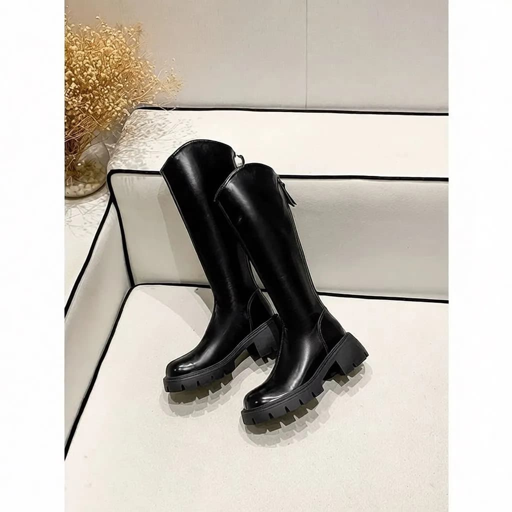 Stivali Alti alla Moda da Donna, Nuovo Stile Autunno Inverno, Stivali Lunghi Impermeabili al Ginocchio con Plateau, Effetto Snellente per Gambe Robuste