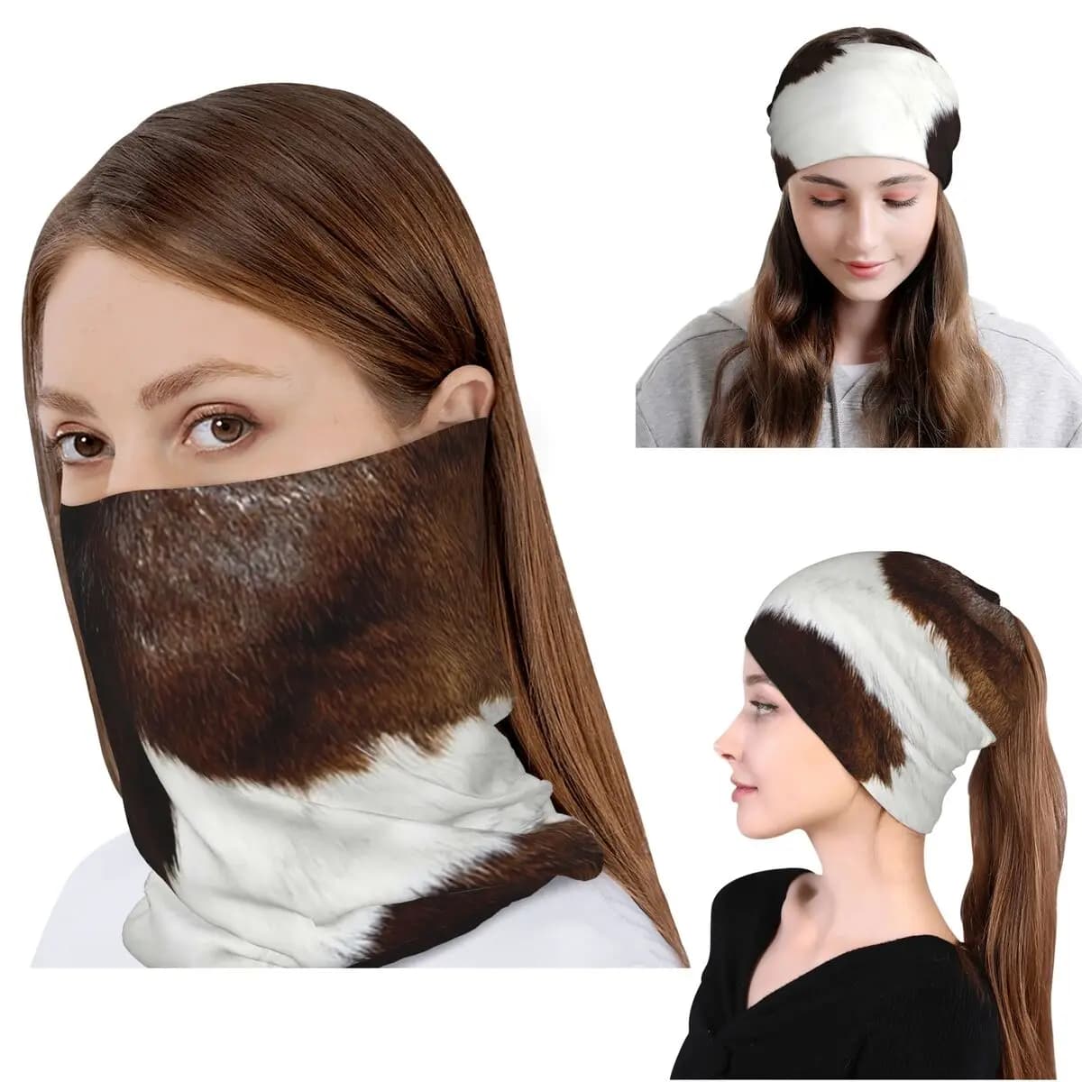 Bandana Rustica con Stampa Mucca, Copricollo, Maschera, Sciarpa Multifunzione, Cappello Beanie per Uomini e Donne, Antivento