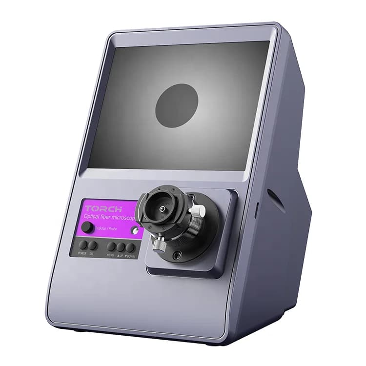 Microscopio per ispezione in fibra ottica 200/400X Endface in fibra ottica da tavolo FM100C + con schermo TFT da 8 "per adattatore FC/SC/LC/MPO