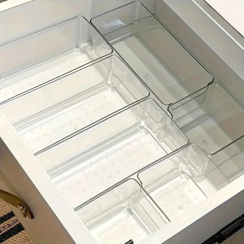 7pcs Transparent Plastic Cosmetics Organizer Set Stackable Drawer Dividers For Makeup Storage