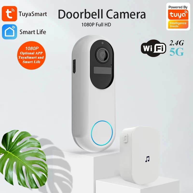 Campanello Video Intelligente Tuya, Impermeabile con Visione Notturna, Telecamera di Sicurezza Domestica 1080P, Citofono Digitale, Campanello WIFI 2.4GHz 5GHz