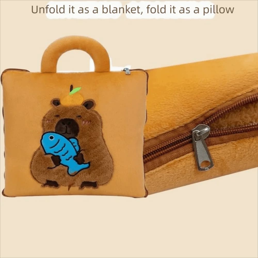 Coperta Portatile 2 in 1 a Forma di Capibara, Coperta da Viaggio Cartoon, Morbida e Confortevole, Coperta per Aria Condizionata, Cuscino per Divano