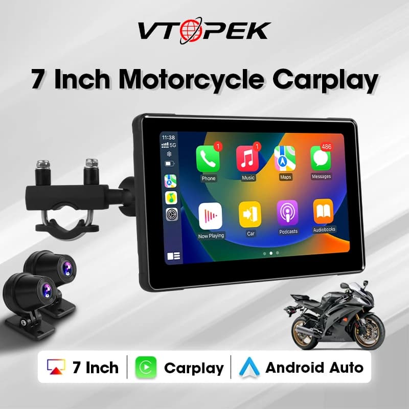 Vtopek 7''Moto Car DVR Dash Cam Wireless Carplay Android auto Navigazione GPS IPX7 Schermo Bluetooth impermeabile Monitor Moto