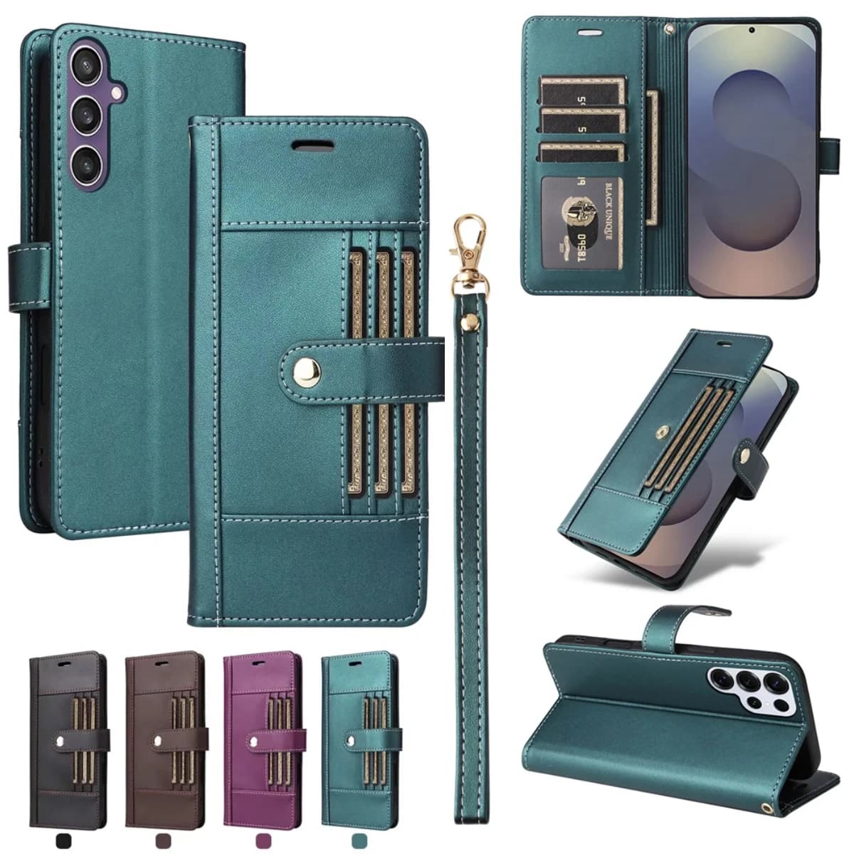 Leather Wallet Case for Samsung Galaxy S26 S25 S24 Ultra S23 FE S22 S20 Plus A17 A16 A36 A56 with Card Holder