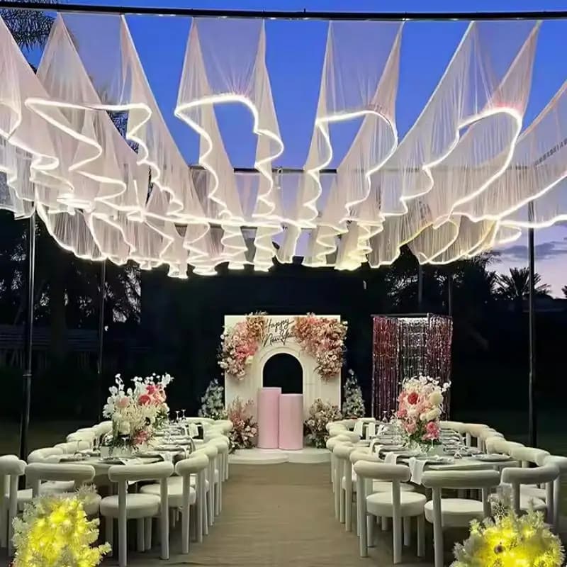 Onde Luminose Decorative, Tende in Garza per Soffitto Matrimoniale, Garza Sospesa con Luci a Stringa, Stile Coreano per Feste, Palcoscenici e Sale, 20 Metri