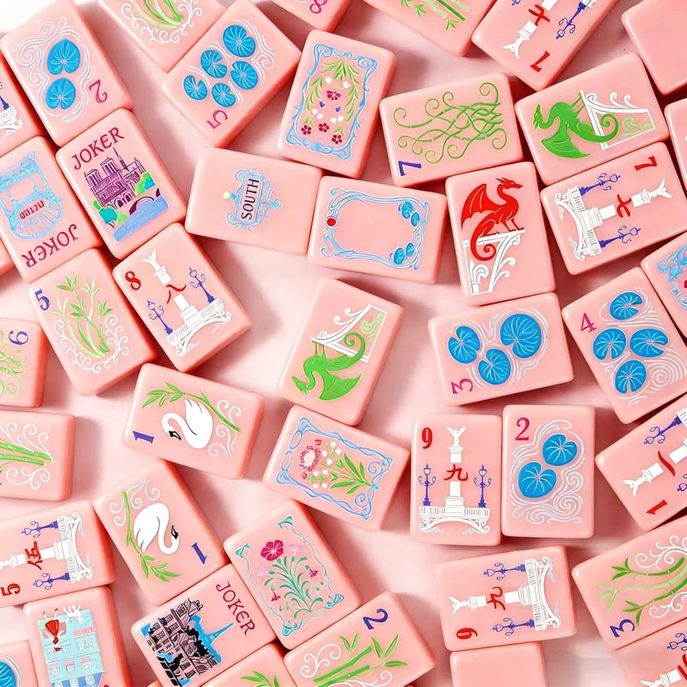 Set Mahjong Americano Mini Rosa, Portatile in Acrilico a Strato Singolo, 160 Tessere, Perfetto per Casa e Viaggi, Gioco da Tavolo per il Tempo Libero