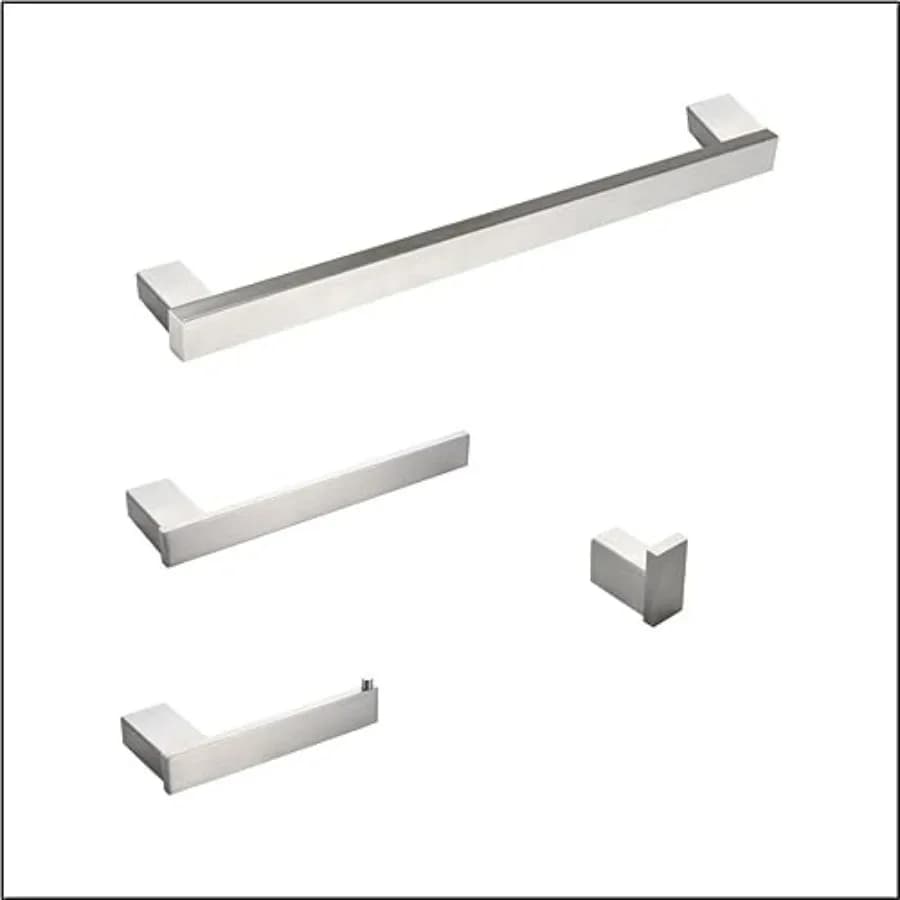 Set di Accessori per il Bagno SOFT in 4 Pezzi, Set di Ferramenta per Bagno in Acciaio Inox Spazzolato SUS 304, Kit Porta Asciugamani a Parete