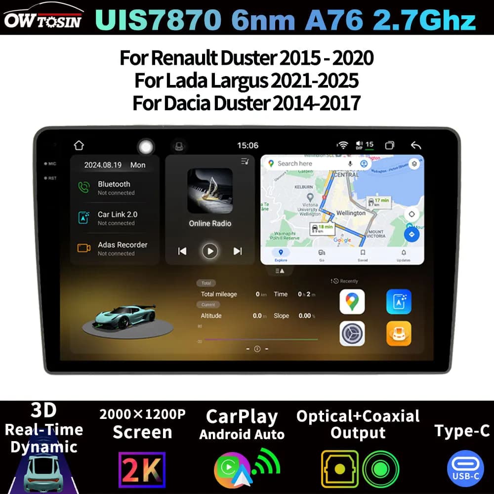 FYT7870 Autoradio Android con Schermo QLED 2K, Sistema Audio con CarPlay per Renault Duster, Lada Largus, Dacia Duster 2014-2025