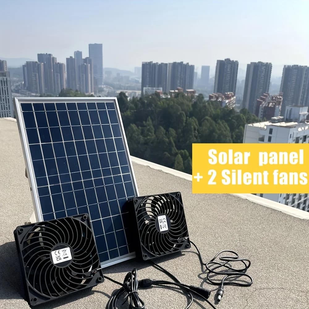 Kit ventilatore solare con pannelli solari e 2 ventole di scarico solari, ventole di scarico solari, gallinero, sistema solare a ricarica solare per casetta per cani