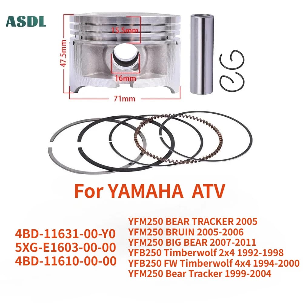 4BD-11631-00-Y0 71mm STD Moto Engine Parts Piston Ring for YAMAHA ATV YFM250 BEAR BRUIN 1999-2011 YFB250 1992-2000 YFM YFB 250