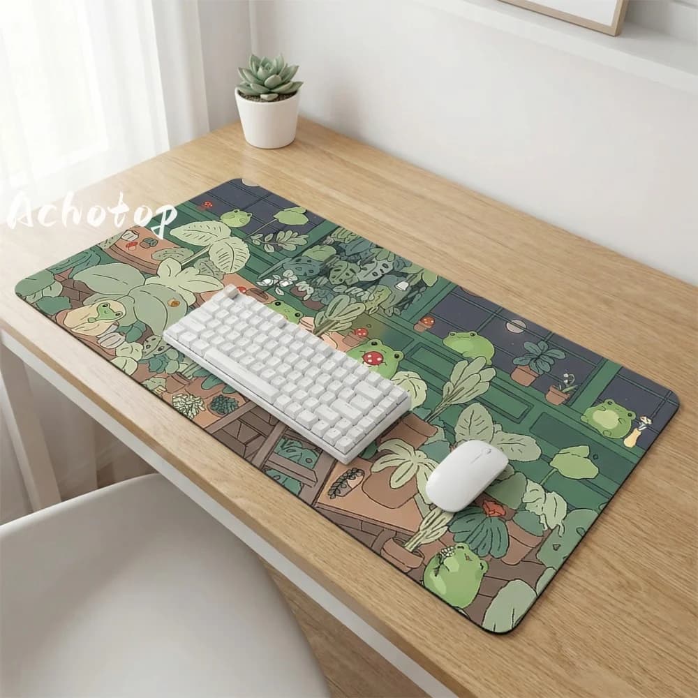 Tappetino per mouse grande e confortevole, con design a rana cartoonesca, bordi cuciti in gomma, per gaming e computer