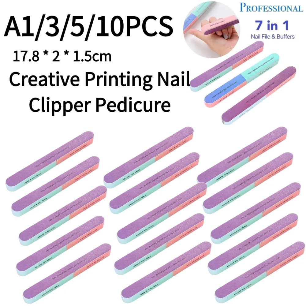 1/3/5/10PCS Stampa Creativa Tagliaunghie Pedicure Per Unghie Manicure File di Lucidatura a Sei Lati Strumento per Unghie Spugna Lime per Unghie