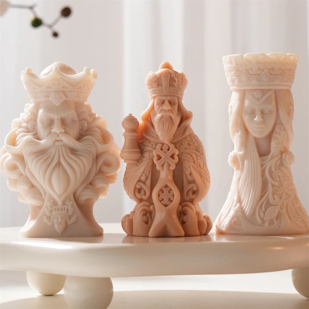 Soy Wax Home Decor Chess Statue Silicone Mold Chess Pawn Bishop King Queen Knight Rook Candle Mold Resin Figurine Silicone Mould