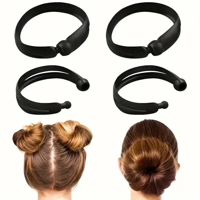 4 Pezzi Clip per Capelli Magic Twist Donut Bun, Strumenti per Acconciature Fai da Te, Elastici Neri a Forma di Fungo per Bobo e Acconciature a Coda di Cavallo