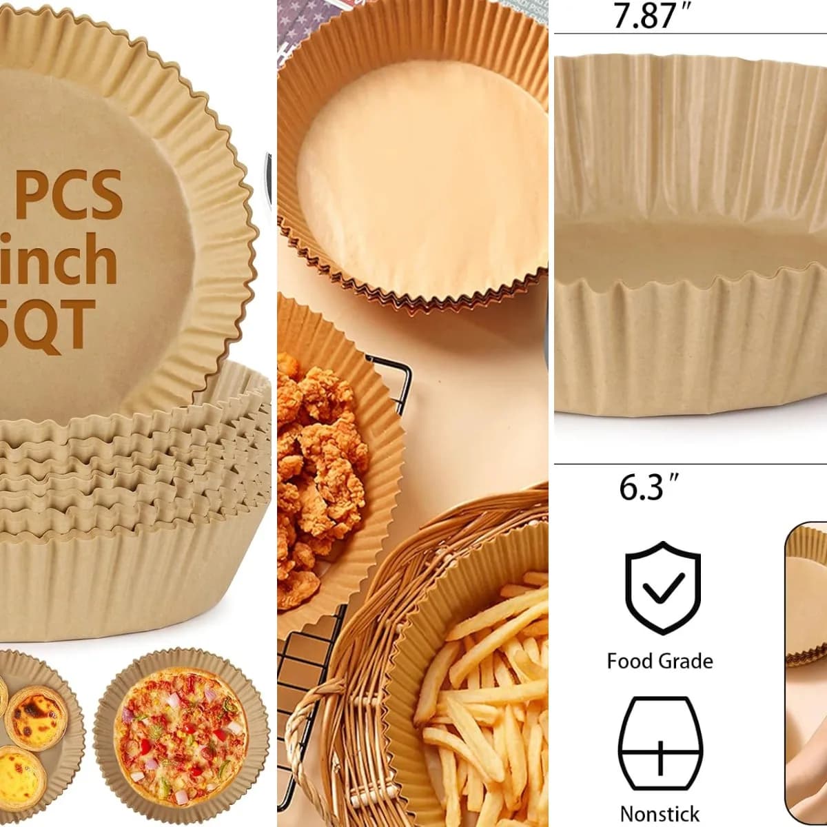 200Pcs Air Fryer Disposable Paper Liner, Round Non-Stick Air Fryer Liners Parchment Paper for Baking Roasting Microwave Oven (6.