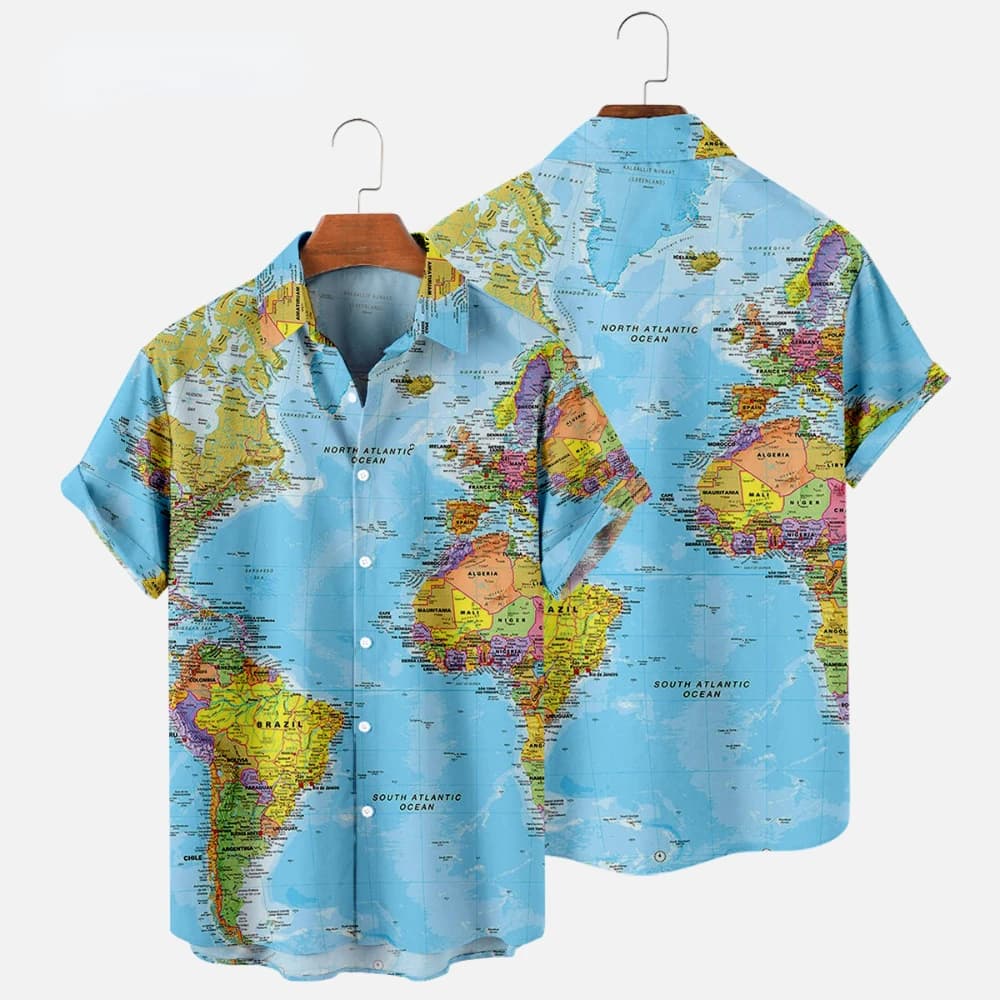 Camicie hawaiane mappa camicia con stampa 3d camicetta da viaggio Camisa da spiaggia estiva con risvolto Casual da donna da uomo