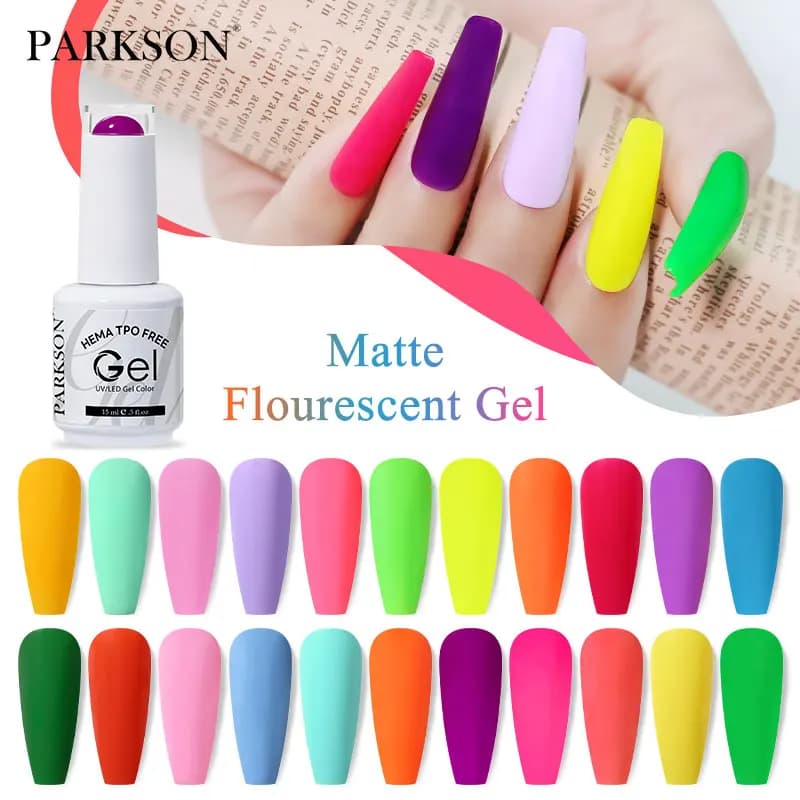 Parkson 15ml TPO Senza HEMA Smalto Gel Fluorescente Colore Neon Viola Rosa Semipermanente UV Soak Off Gel UV Vernis Nail Art
