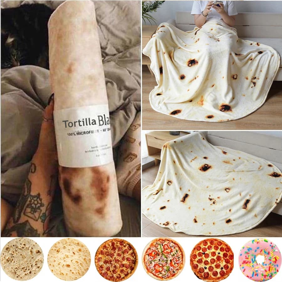 WASART Calda coperta tortilla in flanella coperta messicana pita per letto soffice pile di velluto ​ coperta invernale per pizza scozzese per divano
