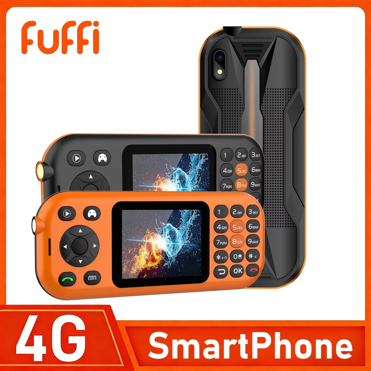 Telefono FUFFI-Button, telefono da gioco con schermo orizzontale, dual SIM, schermo da 2,8 pollici, 300 giochi integrati, batteria da 2500 mAh