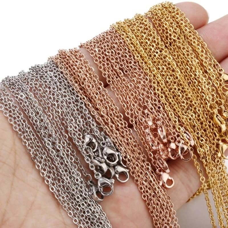10 Pcs Fashion Flat O Thin Chain DIY Link Chain Necklaces with Lobster Clasps Q6RB