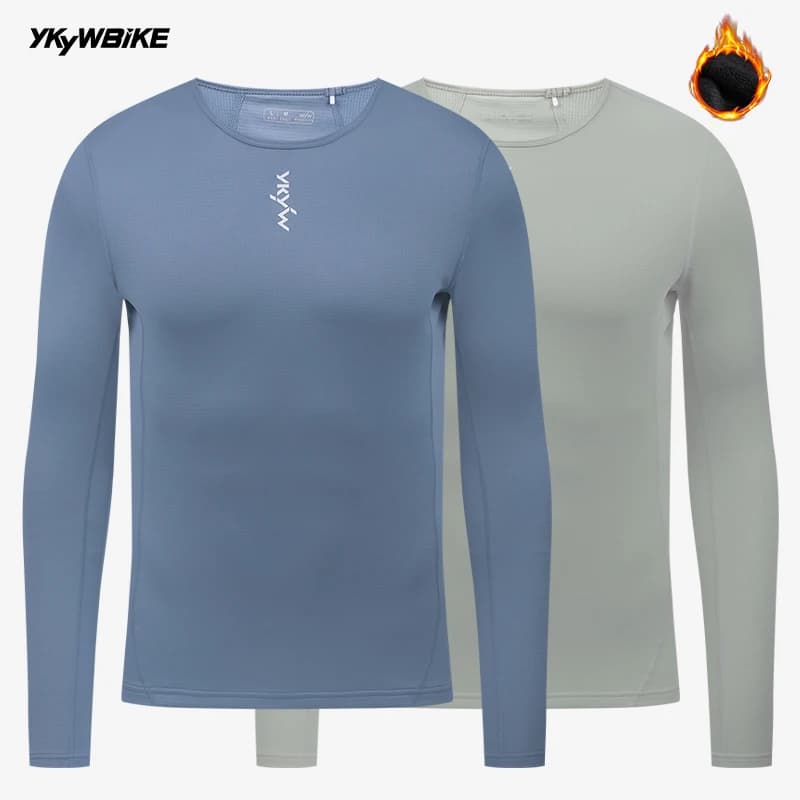 YKYW Men's Cycling Long Sleeve Base Layers Clothing Winter Autumn Thermal Fleece Bicycle Undershirt Road Bike Base Underwear