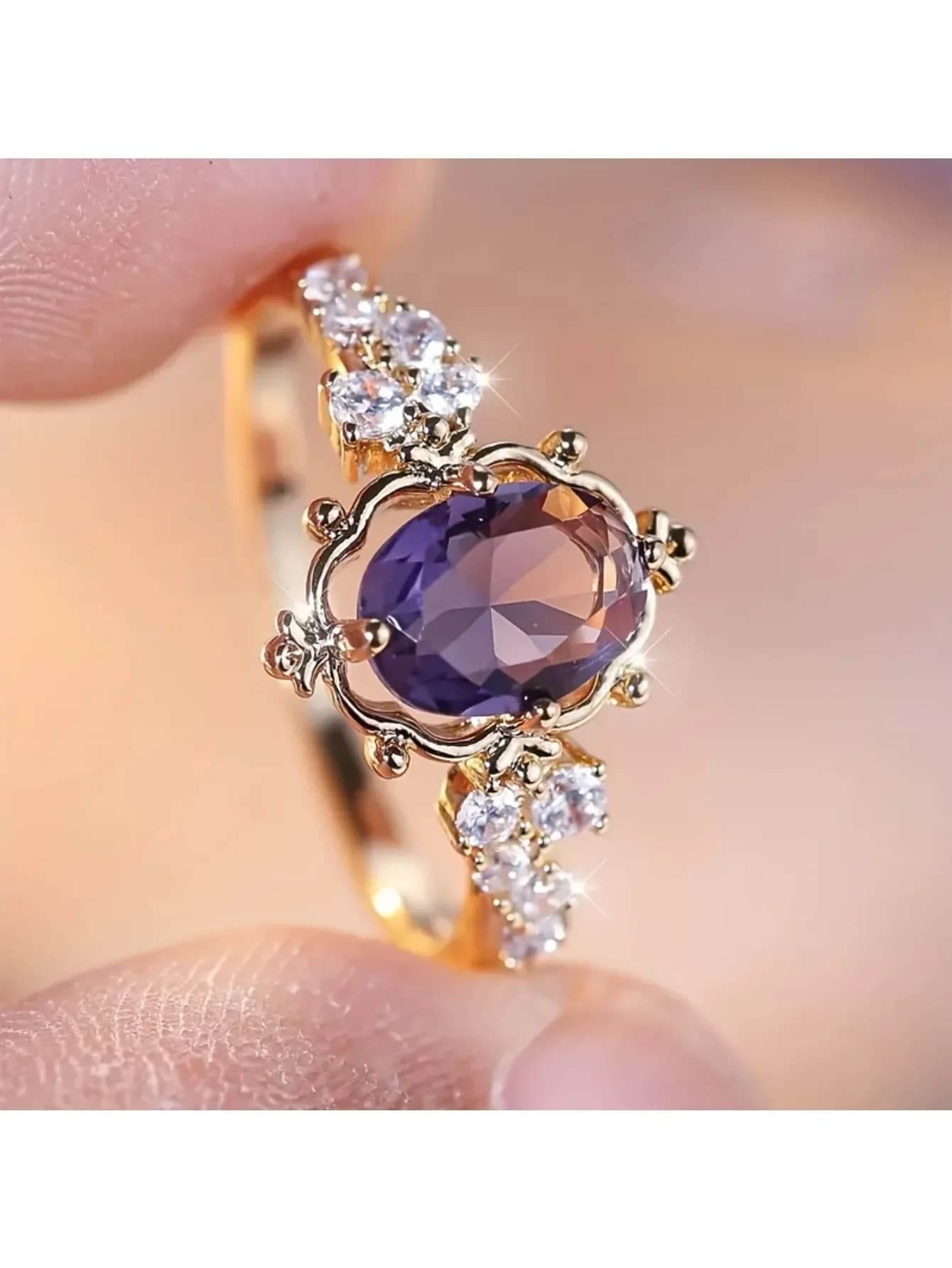 Anello retrò viola lavanda stile principessa, alla moda e versatile, adatto a vari banchetti e feste.