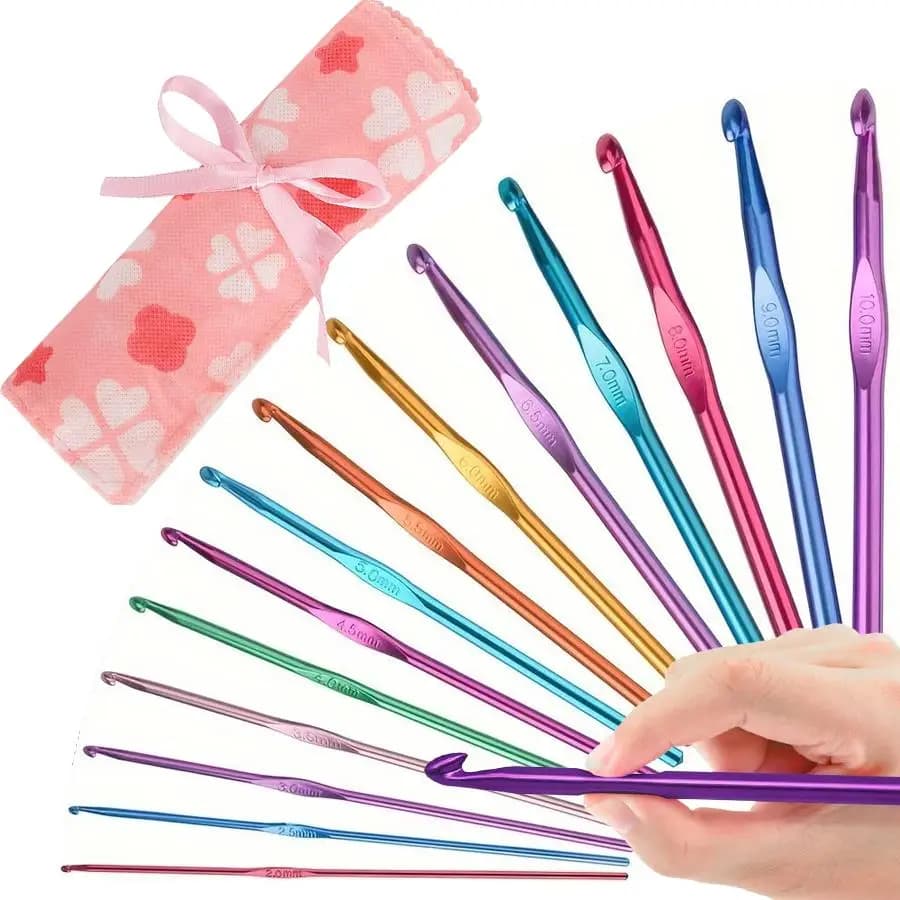 1set Crochet Hook & Floral Roll‑Up Storage Case, Portable Hand‑craft Tools for Yarn Crocheting and Hand‑woven DIY Projects XJM